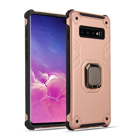 Coque Contour Silicone et Plastique Housse Etui Mat avec Magnetique Support Bague Anneau T01 pour Samsung Galaxy S10 5G Or Rose