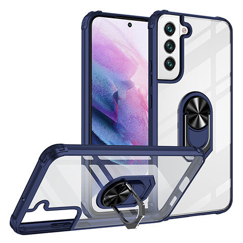 Coque Contour Silicone et Plastique Housse Etui Mat avec Magnetique Support Bague Anneau T01 pour Samsung Galaxy S21 FE 5G Bleu