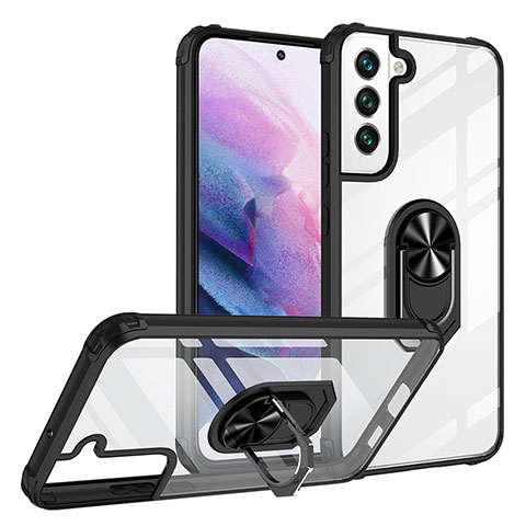 Coque Contour Silicone et Plastique Housse Etui Mat avec Magnetique Support Bague Anneau T01 pour Samsung Galaxy S21 FE 5G Noir