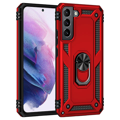 Coque Contour Silicone et Plastique Housse Etui Mat avec Magnetique Support Bague Anneau T02 pour Samsung Galaxy S21 Plus 5G Rouge