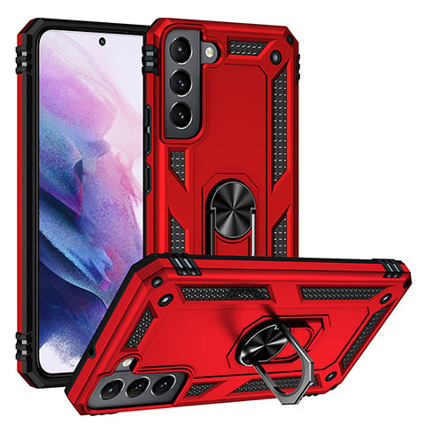 Coque Contour Silicone et Plastique Housse Etui Mat avec Magnetique Support Bague Anneau T03 pour Samsung Galaxy S21 FE 5G Rouge