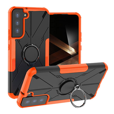 Coque Contour Silicone et Plastique Housse Etui Mat avec Magnetique Support Bague Anneau T08 pour Samsung Galaxy S24 5G Orange