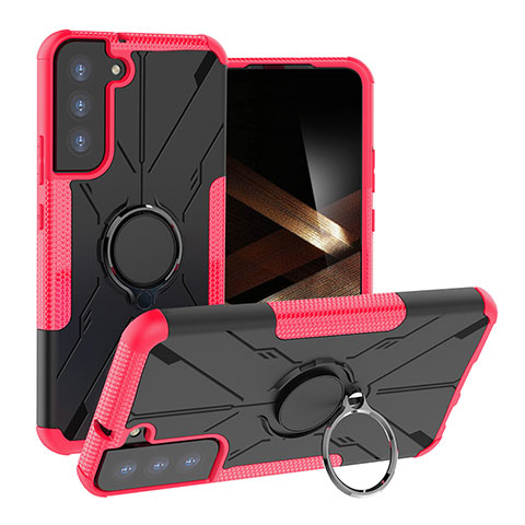 Coque Contour Silicone et Plastique Housse Etui Mat avec Magnetique Support Bague Anneau T08 pour Samsung Galaxy S24 5G Rose Rouge