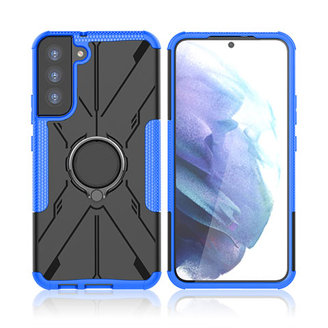 Coque Contour Silicone et Plastique Housse Etui Mat avec Magnetique Support Bague Anneau T09 pour Samsung Galaxy S21 5G Bleu