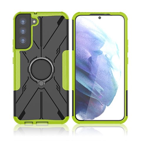 Coque Contour Silicone et Plastique Housse Etui Mat avec Magnetique Support Bague Anneau T09 pour Samsung Galaxy S21 FE 5G Vert