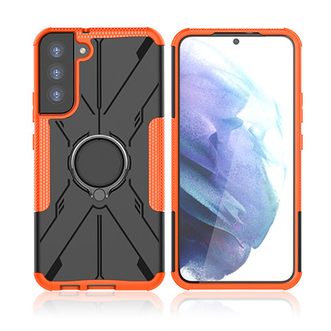 Coque Contour Silicone et Plastique Housse Etui Mat avec Magnetique Support Bague Anneau T09 pour Samsung Galaxy S23 Plus 5G Orange