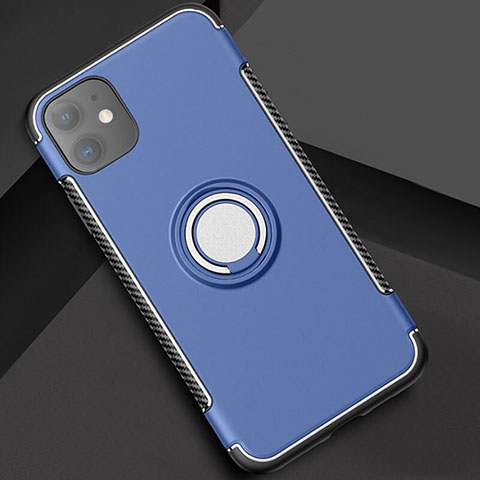 Coque Contour Silicone et Plastique Housse Etui Mat avec Magnetique Support Bague Anneau Y01 pour Apple iPhone 11 Bleu