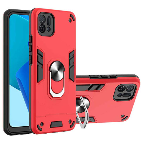 Coque Contour Silicone et Plastique Housse Etui Mat avec Magnetique Support Bague Anneau Y01B pour Oppo A16e Rouge