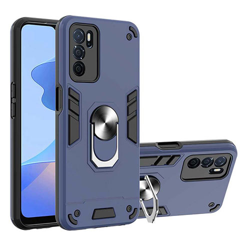 Coque Contour Silicone et Plastique Housse Etui Mat avec Magnetique Support Bague Anneau Y01B pour Oppo A16s Bleu