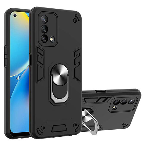 Coque Contour Silicone et Plastique Housse Etui Mat avec Magnetique Support Bague Anneau Y01B pour Oppo A74 4G Noir