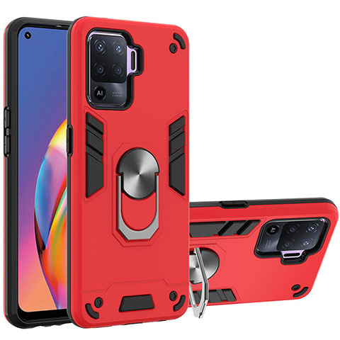 Coque Contour Silicone et Plastique Housse Etui Mat avec Magnetique Support Bague Anneau Y01B pour Oppo F19 Pro Rouge