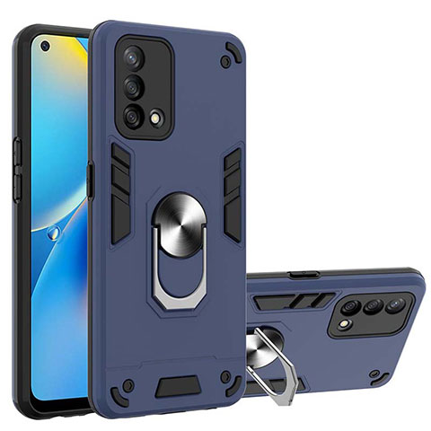 Coque Contour Silicone et Plastique Housse Etui Mat avec Magnetique Support Bague Anneau Y01B pour Oppo F19s Bleu