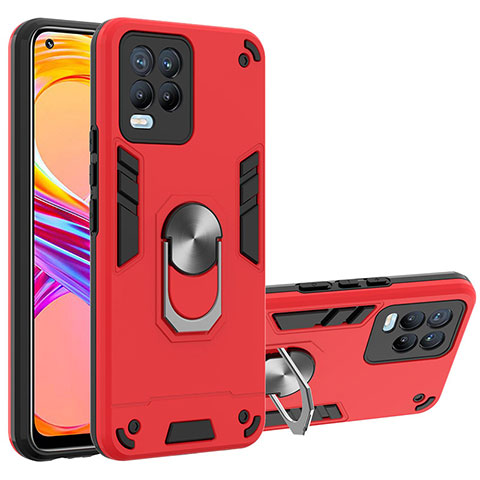 Coque Contour Silicone et Plastique Housse Etui Mat avec Magnetique Support Bague Anneau Y01B pour Realme 8 Pro Rouge