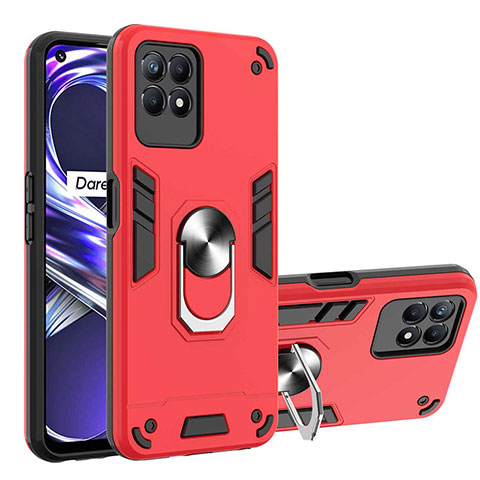 Coque Contour Silicone et Plastique Housse Etui Mat avec Magnetique Support Bague Anneau Y01B pour Realme 8i Rouge