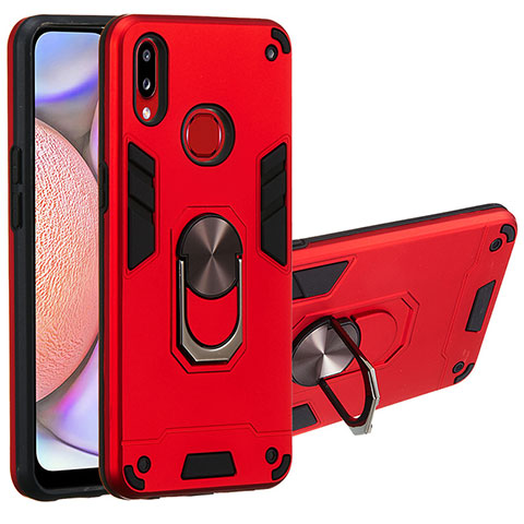 Coque Contour Silicone et Plastique Housse Etui Mat avec Magnetique Support Bague Anneau Y01B pour Samsung Galaxy A10s Rouge