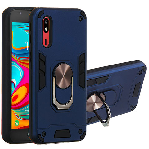 Coque Contour Silicone et Plastique Housse Etui Mat avec Magnetique Support Bague Anneau Y01B pour Samsung Galaxy A2 Core A260F A260G Bleu