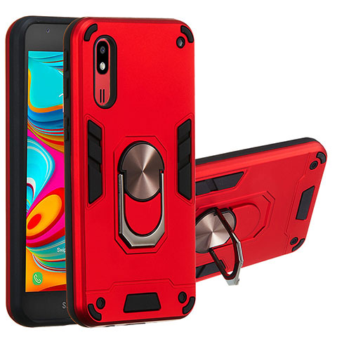 Coque Contour Silicone et Plastique Housse Etui Mat avec Magnetique Support Bague Anneau Y01B pour Samsung Galaxy A2 Core A260F A260G Rouge