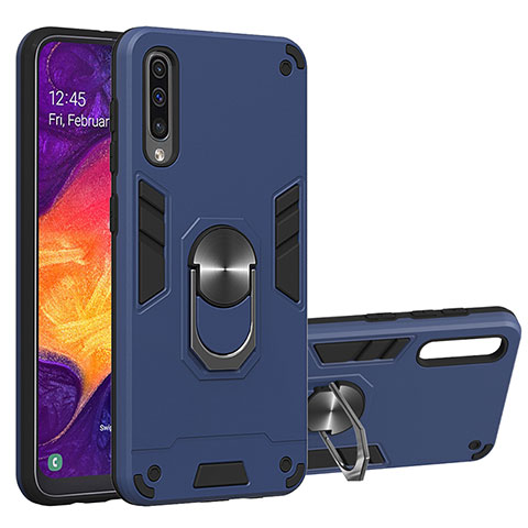 Coque Contour Silicone et Plastique Housse Etui Mat avec Magnetique Support Bague Anneau Y01B pour Samsung Galaxy A30S Bleu