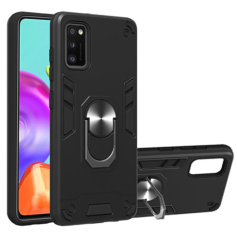 Coque Contour Silicone et Plastique Housse Etui Mat avec Magnetique Support Bague Anneau Y01B pour Samsung Galaxy A41 Noir