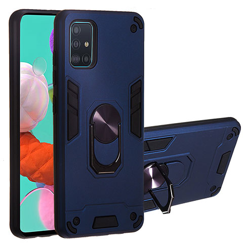 Coque Contour Silicone et Plastique Housse Etui Mat avec Magnetique Support Bague Anneau Y01B pour Samsung Galaxy A51 4G Bleu