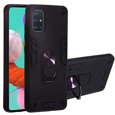 Coque Contour Silicone et Plastique Housse Etui Mat avec Magnetique Support Bague Anneau Y01B pour Samsung Galaxy A51 5G Noir