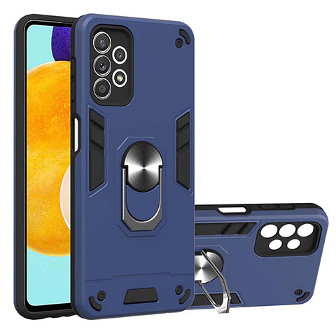 Coque Contour Silicone et Plastique Housse Etui Mat avec Magnetique Support Bague Anneau Y01B pour Samsung Galaxy A52 4G Bleu