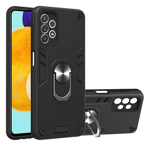 Coque Contour Silicone et Plastique Housse Etui Mat avec Magnetique Support Bague Anneau Y01B pour Samsung Galaxy A52s 5G Noir