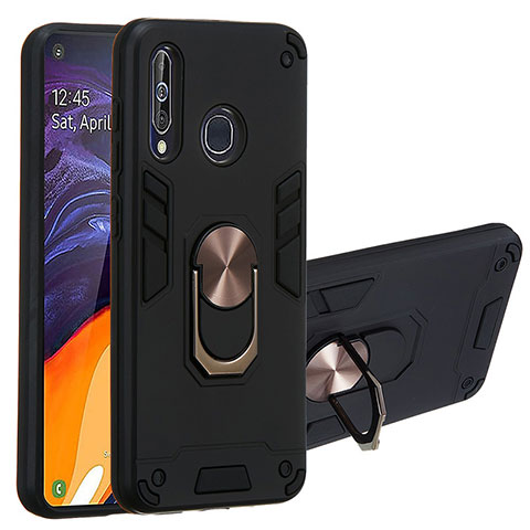 Coque Contour Silicone et Plastique Housse Etui Mat avec Magnetique Support Bague Anneau Y01B pour Samsung Galaxy A60 Noir