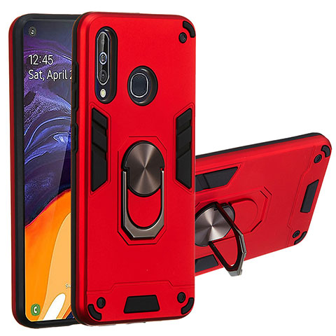 Coque Contour Silicone et Plastique Housse Etui Mat avec Magnetique Support Bague Anneau Y01B pour Samsung Galaxy A60 Rouge