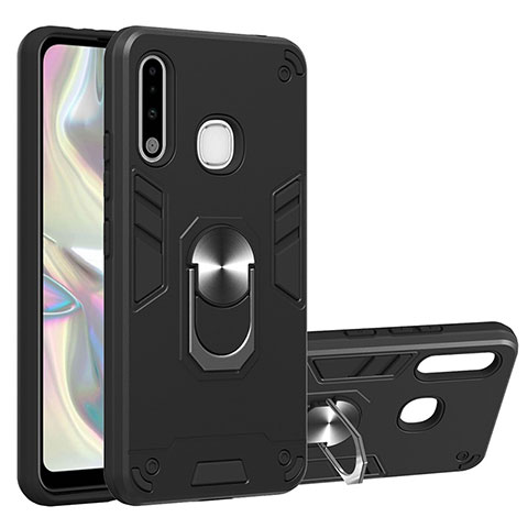 Coque Contour Silicone et Plastique Housse Etui Mat avec Magnetique Support Bague Anneau Y01B pour Samsung Galaxy A70E Noir