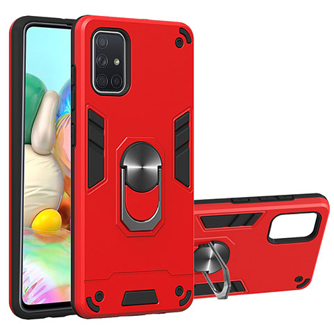 Coque Contour Silicone et Plastique Housse Etui Mat avec Magnetique Support Bague Anneau Y01B pour Samsung Galaxy A71 4G A715 Rouge