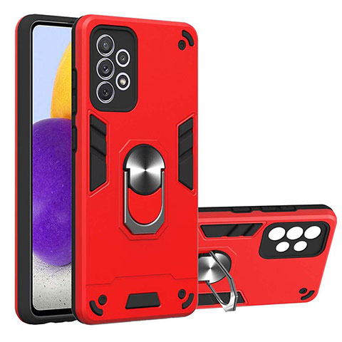 Coque Contour Silicone et Plastique Housse Etui Mat avec Magnetique Support Bague Anneau Y01B pour Samsung Galaxy A72 4G Rouge