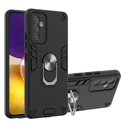 Coque Contour Silicone et Plastique Housse Etui Mat avec Magnetique Support Bague Anneau Y01B pour Samsung Galaxy A82 5G Noir