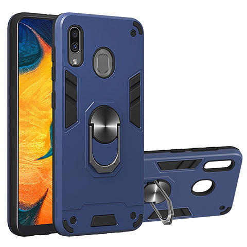 Coque Contour Silicone et Plastique Housse Etui Mat avec Magnetique Support Bague Anneau Y01B pour Samsung Galaxy M10S Bleu