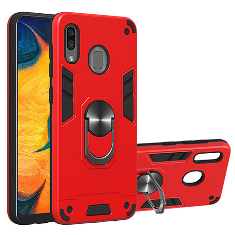 Coque Contour Silicone et Plastique Housse Etui Mat avec Magnetique Support Bague Anneau Y01B pour Samsung Galaxy M10S Rouge