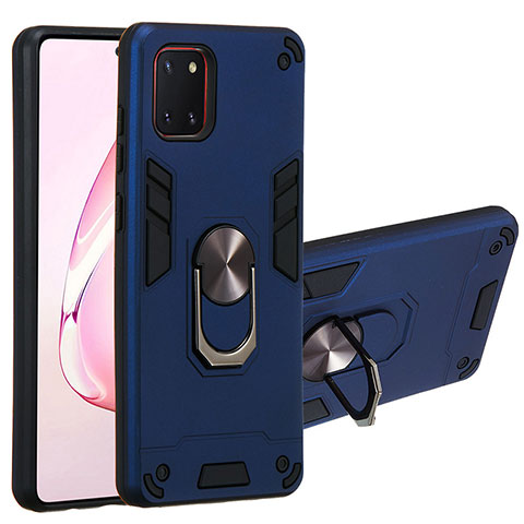 Coque Contour Silicone et Plastique Housse Etui Mat avec Magnetique Support Bague Anneau Y01B pour Samsung Galaxy M60s Bleu