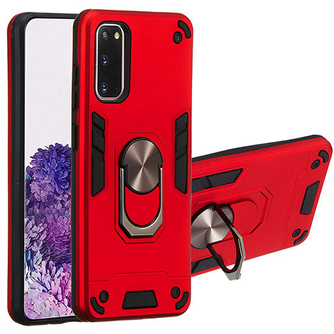 Coque Contour Silicone et Plastique Housse Etui Mat avec Magnetique Support Bague Anneau Y01B pour Samsung Galaxy S20 5G Rouge