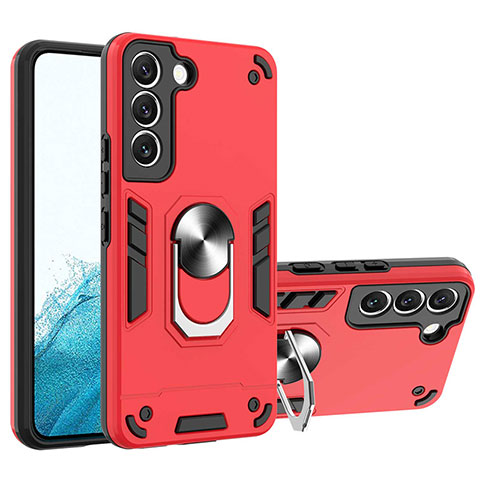 Coque Contour Silicone et Plastique Housse Etui Mat avec Magnetique Support Bague Anneau Y01B pour Samsung Galaxy S21 Plus 5G Rouge