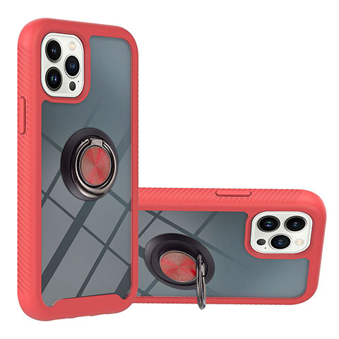 Coque Contour Silicone et Plastique Housse Etui Mat avec Magnetique Support Bague Anneau YB1 pour Apple iPhone 16 Pro Max Rouge