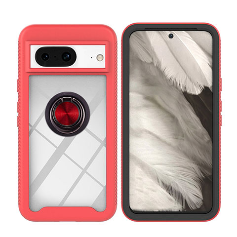 Coque Contour Silicone et Plastique Housse Etui Mat avec Magnetique Support Bague Anneau YB1 pour Google Pixel 8 5G Rouge