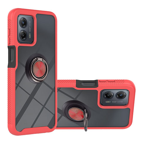 Coque Contour Silicone et Plastique Housse Etui Mat avec Magnetique Support Bague Anneau YB1 pour Motorola Moto G53 5G Rouge