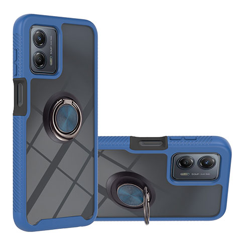 Coque Contour Silicone et Plastique Housse Etui Mat avec Magnetique Support Bague Anneau YB1 pour Motorola Moto G53j 5G Bleu