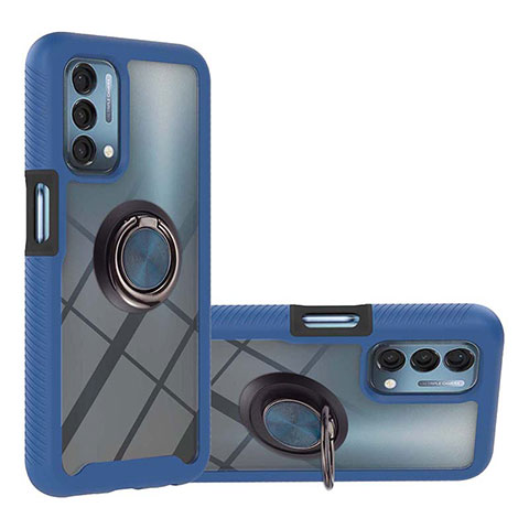 Coque Contour Silicone et Plastique Housse Etui Mat avec Magnetique Support Bague Anneau YB1 pour Oppo A93 5G Bleu