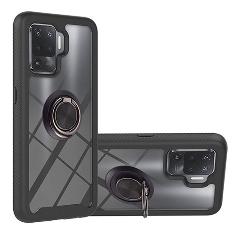 Coque Contour Silicone et Plastique Housse Etui Mat avec Magnetique Support Bague Anneau YB1 pour Oppo F19 Pro Noir