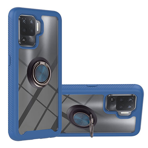 Coque Contour Silicone et Plastique Housse Etui Mat avec Magnetique Support Bague Anneau YB1 pour Oppo Reno5 F Bleu