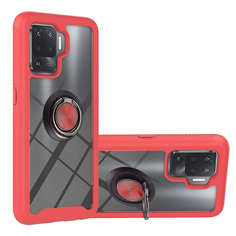 Coque Contour Silicone et Plastique Housse Etui Mat avec Magnetique Support Bague Anneau YB1 pour Oppo Reno5 F Rouge