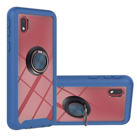 Coque Contour Silicone et Plastique Housse Etui Mat avec Magnetique Support Bague Anneau YB1 pour Samsung Galaxy A01 Core Bleu