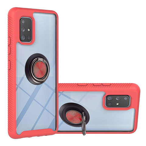 Coque Contour Silicone et Plastique Housse Etui Mat avec Magnetique Support Bague Anneau YB1 pour Samsung Galaxy A71 5G Rouge