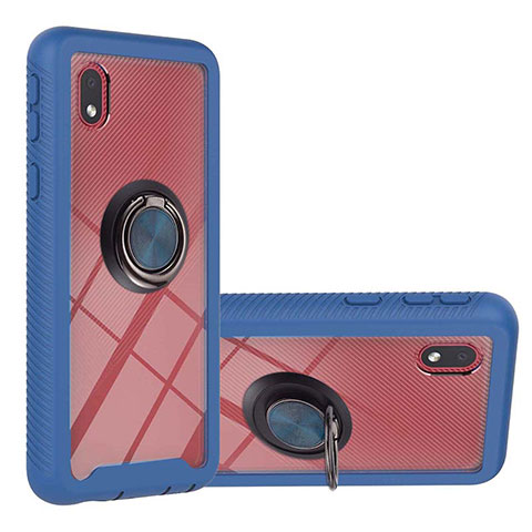 Coque Contour Silicone et Plastique Housse Etui Mat avec Magnetique Support Bague Anneau YB1 pour Samsung Galaxy M01 Core Bleu