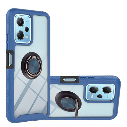 Coque Contour Silicone et Plastique Housse Etui Mat avec Magnetique Support Bague Anneau YB1 pour Xiaomi Poco X5 5G Bleu